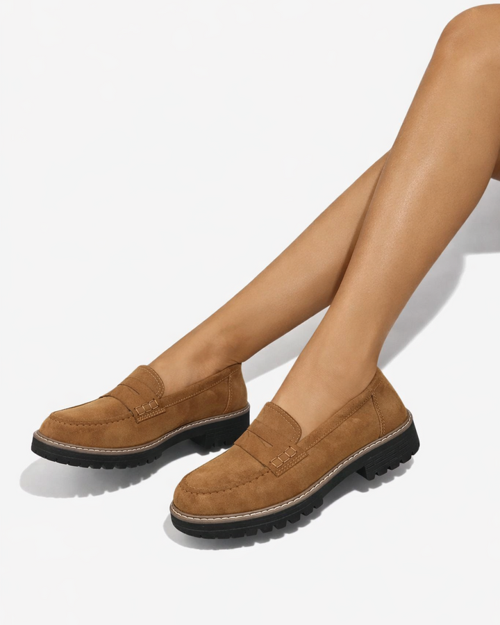 Womens Suede Platform Loafers Slip-On