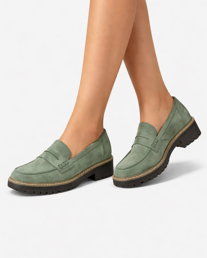 Womens Suede Platform Loafers Slip-On