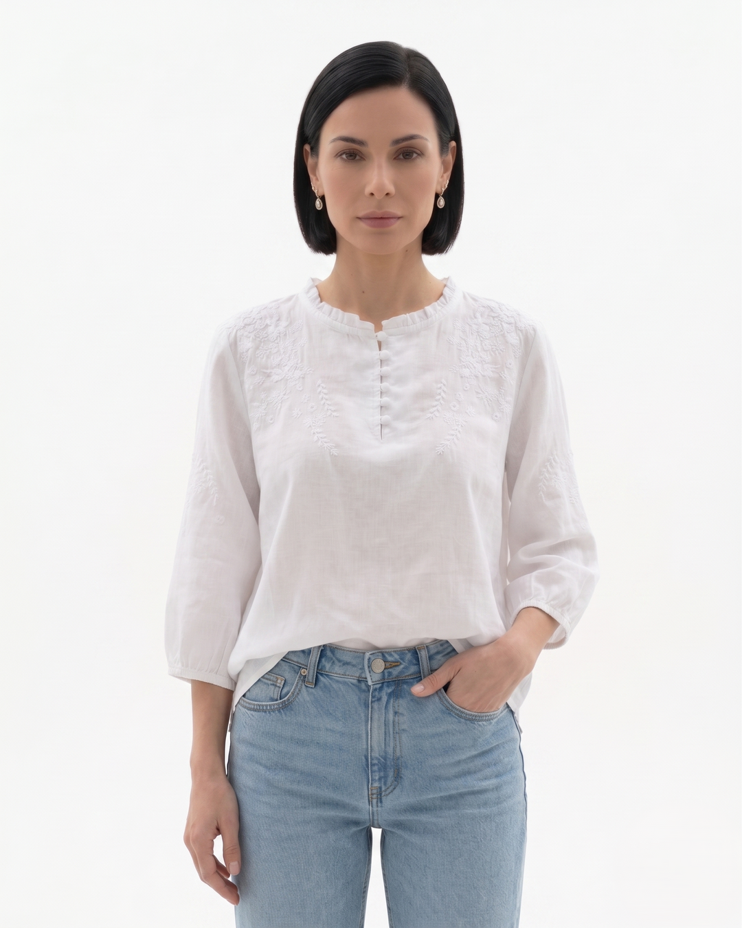 Womens Cotton Blouse Textured Relaxed Fit - Clovrio