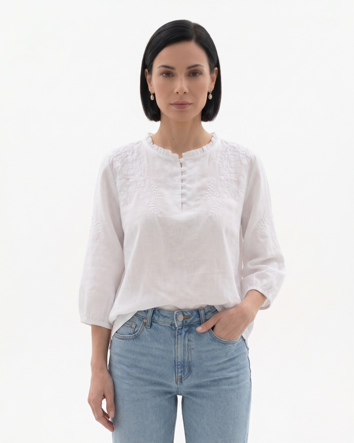 Womens Cotton Blouse Textured Relaxed Fit - Clovrio