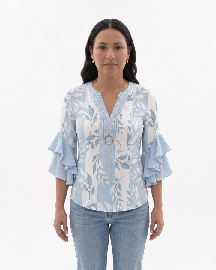 Womens Blouse Textured Fabric Ruffle Sleeve