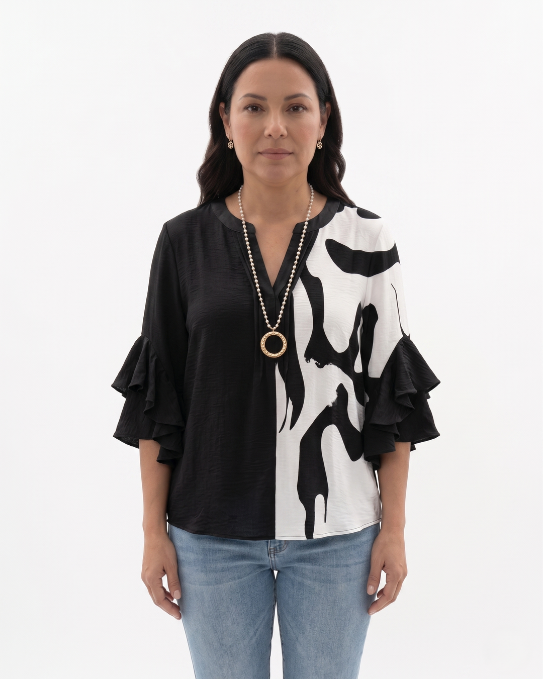 Womens Blouse Textured Fabric Ruffle Sleeve
