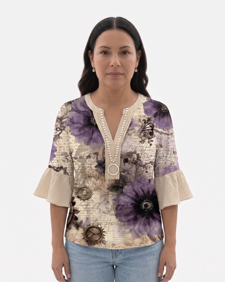 Womens Blouse Textured Fabric Ruffle Sleeve