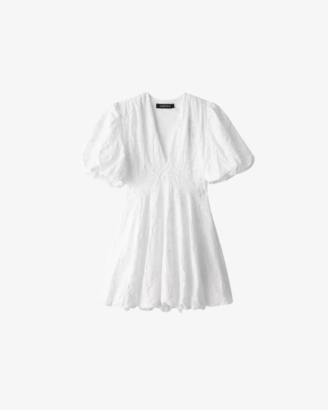 Womens Embroidered Mini Dress V-Neck Puff Sleeve A-Line