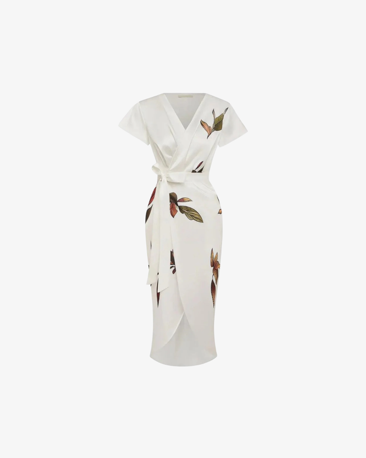 Womens Wrap Midi Dress with V-Neck Flutter Sleeve Tie Waist