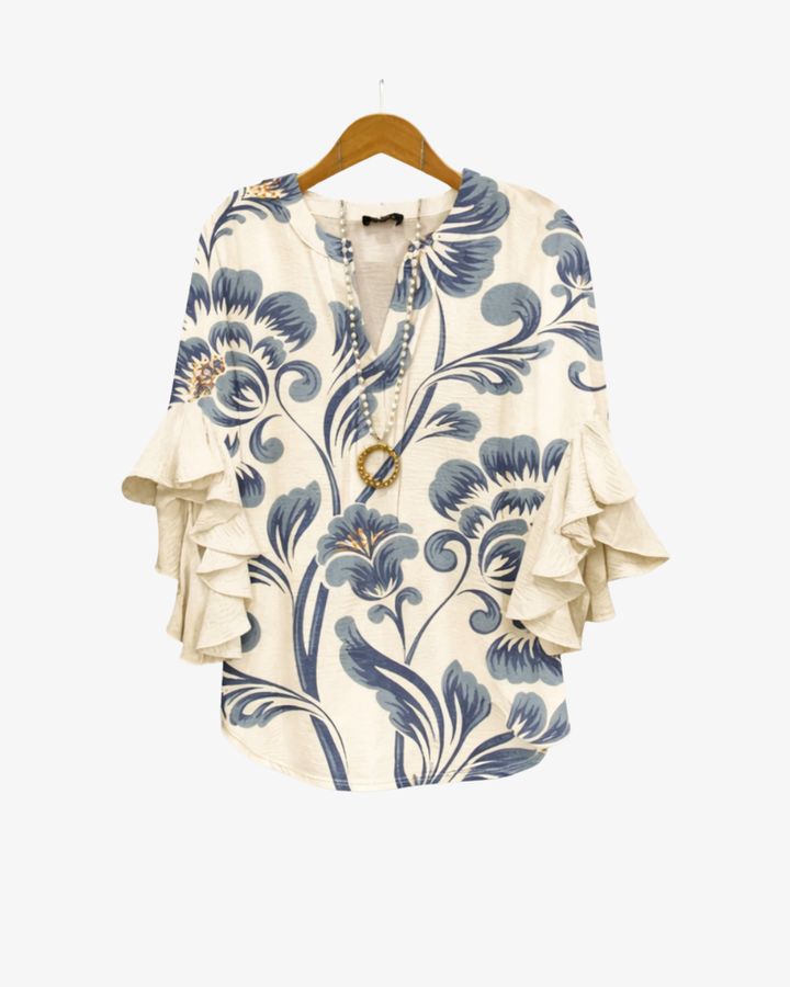 Womens Blouse Textured Fabric Ruffle Sleeve