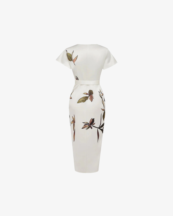 Womens Wrap Midi Dress with V-Neck Flutter Sleeve Tie Waist