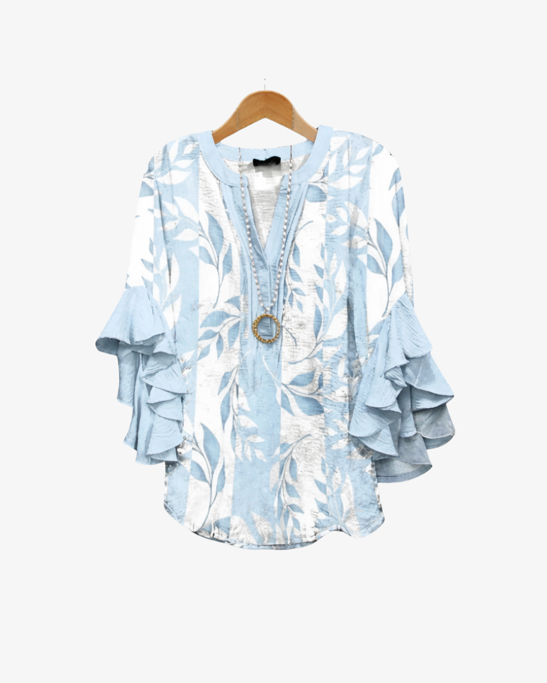 Womens Blouse Textured Fabric Ruffle Sleeve