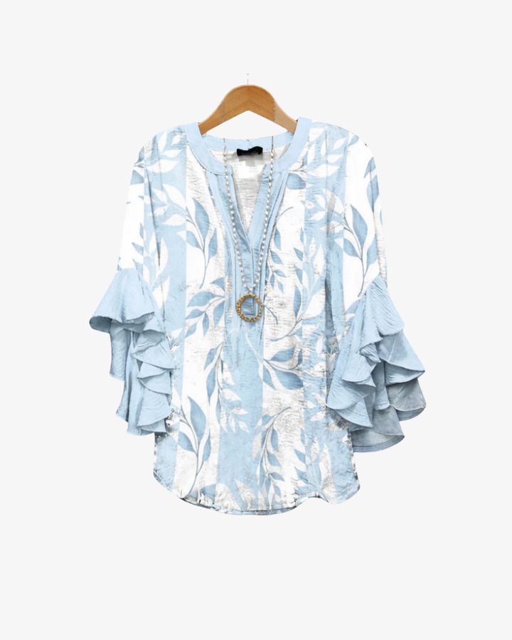 Womens Blouse Textured Fabric Ruffle Sleeve