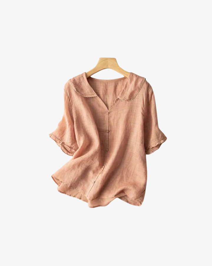 Womens Linen Blouse with Peter Pan Collar