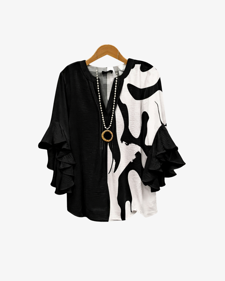 Womens Blouse Textured Fabric Ruffle Sleeve