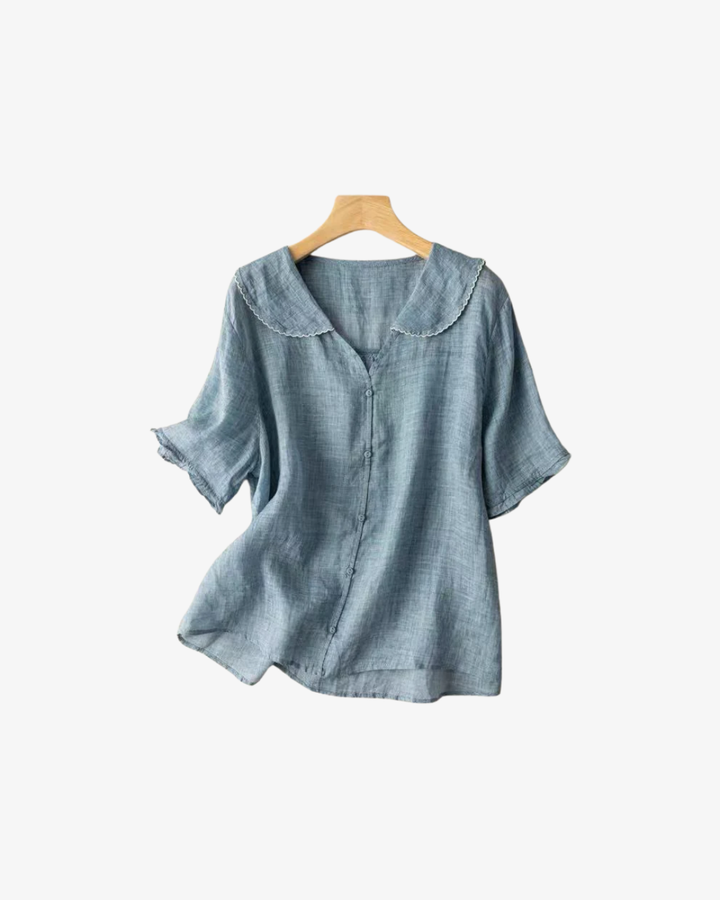Womens Linen Blouse with Peter Pan Collar