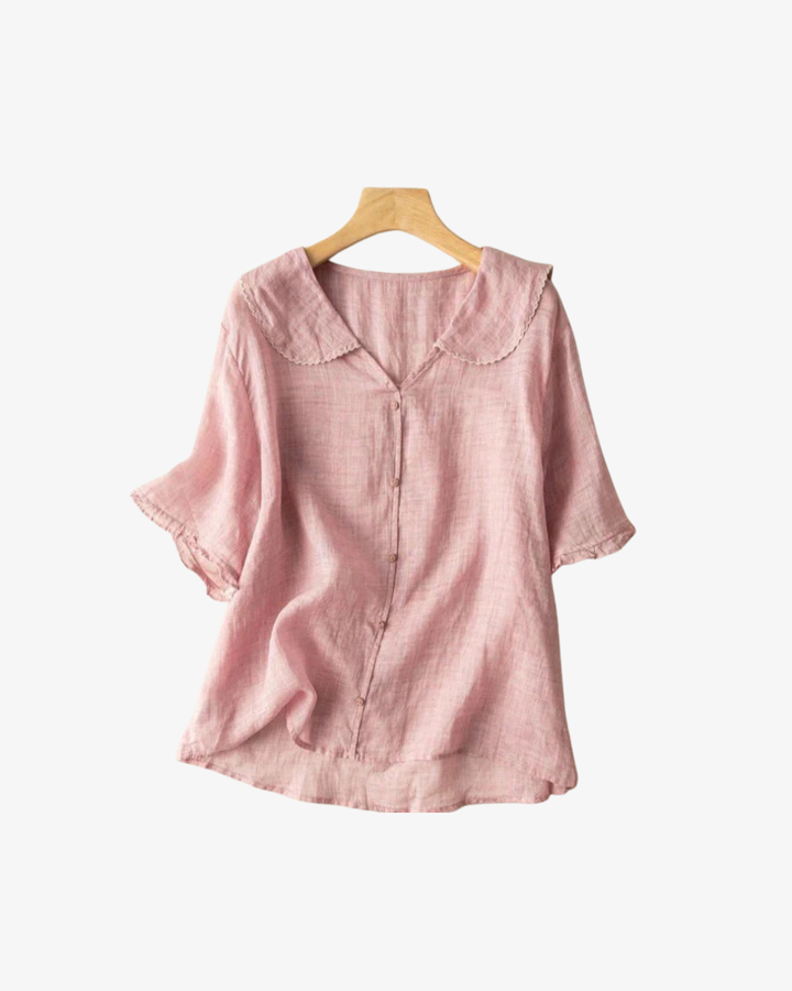 Womens Linen Blouse with Peter Pan Collar