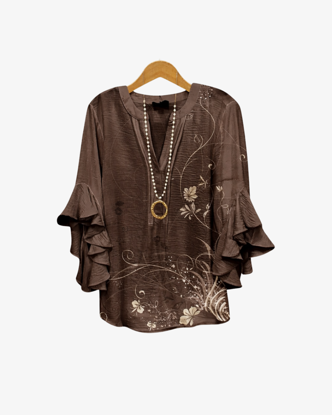 Womens Blouse Textured Fabric Ruffle Sleeve
