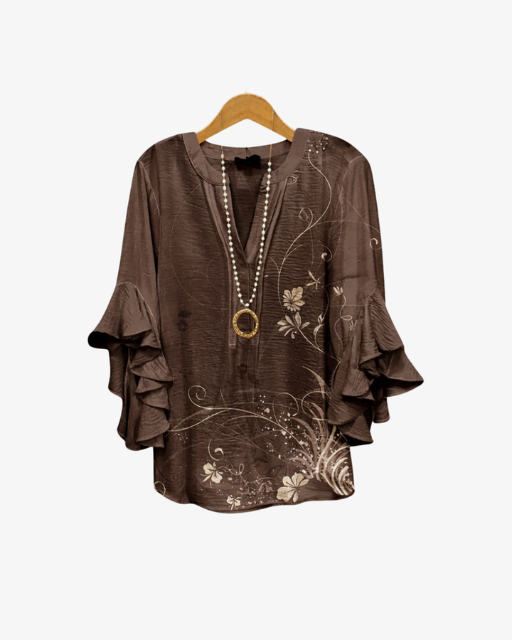 Womens Blouse Textured Fabric Ruffle Sleeve