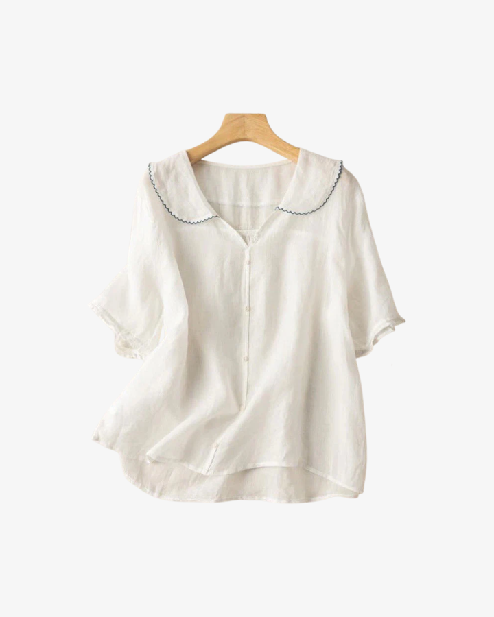 Womens Linen Blouse with Peter Pan Collar