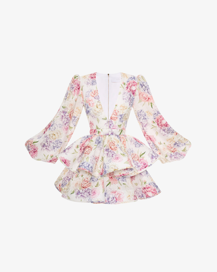 Womens Mini Dress with Puff Sleeves Tiered Ruffle Hem