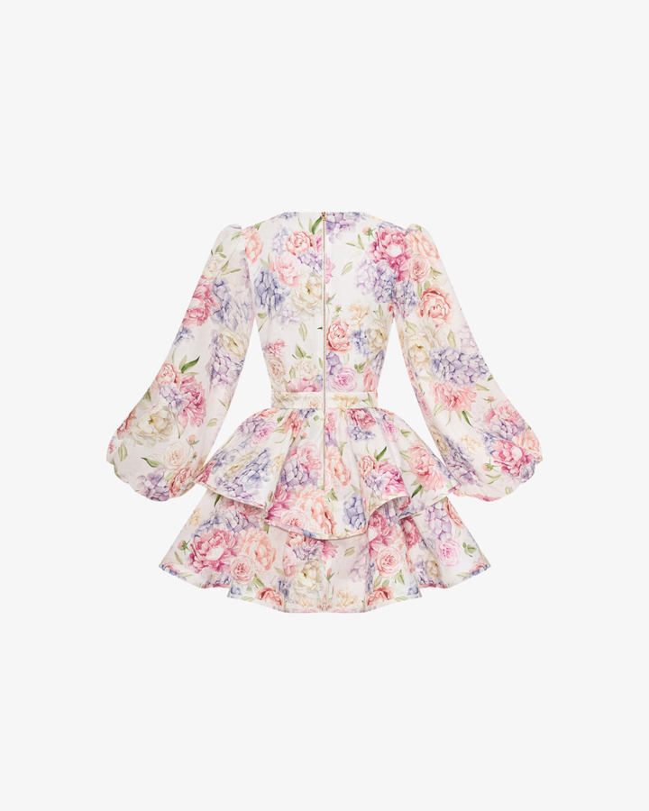 Womens Mini Dress with Puff Sleeves Tiered Ruffle Hem