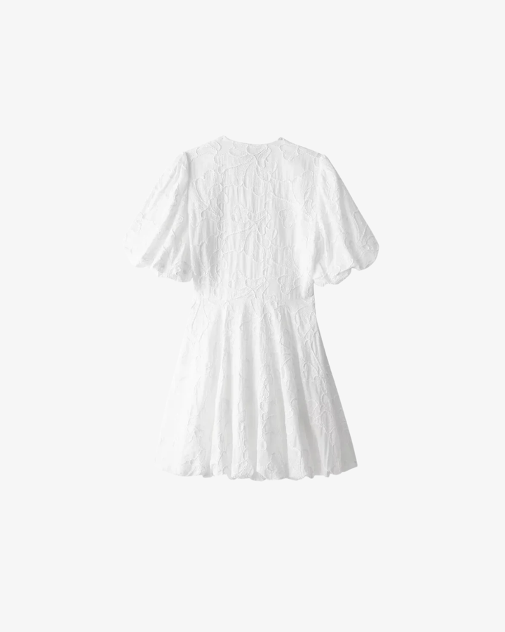 Womens Embroidered Mini Dress V-Neck Puff Sleeve A-Line