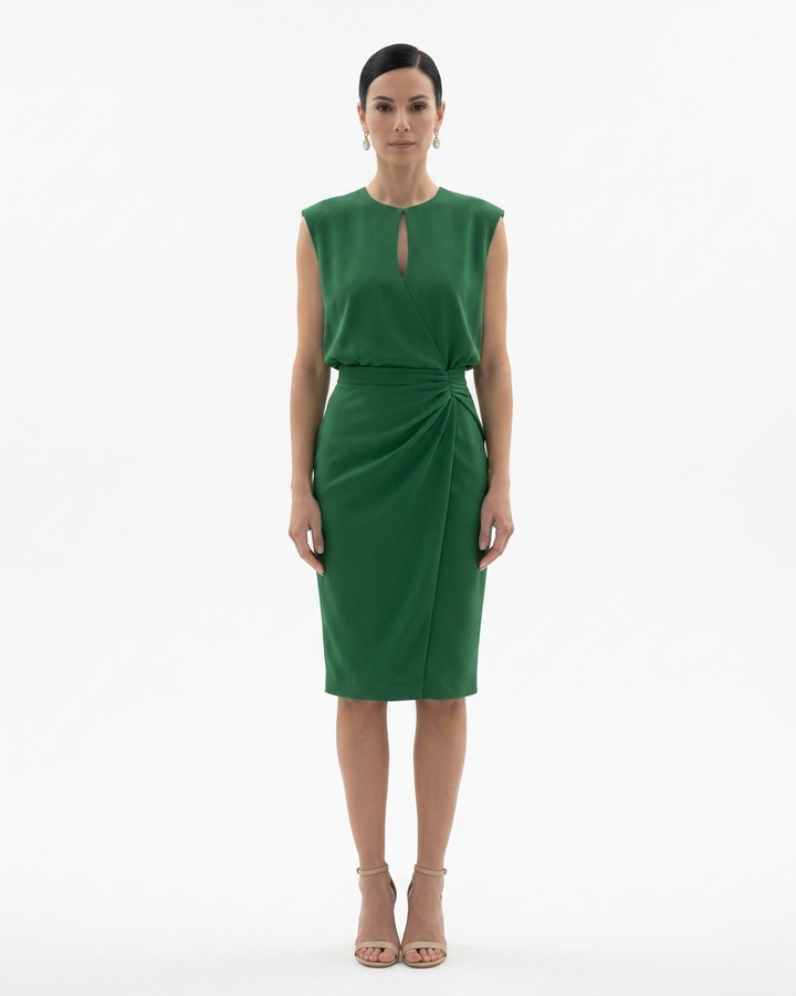 Womens Crepe Dress Draped Waist Fit