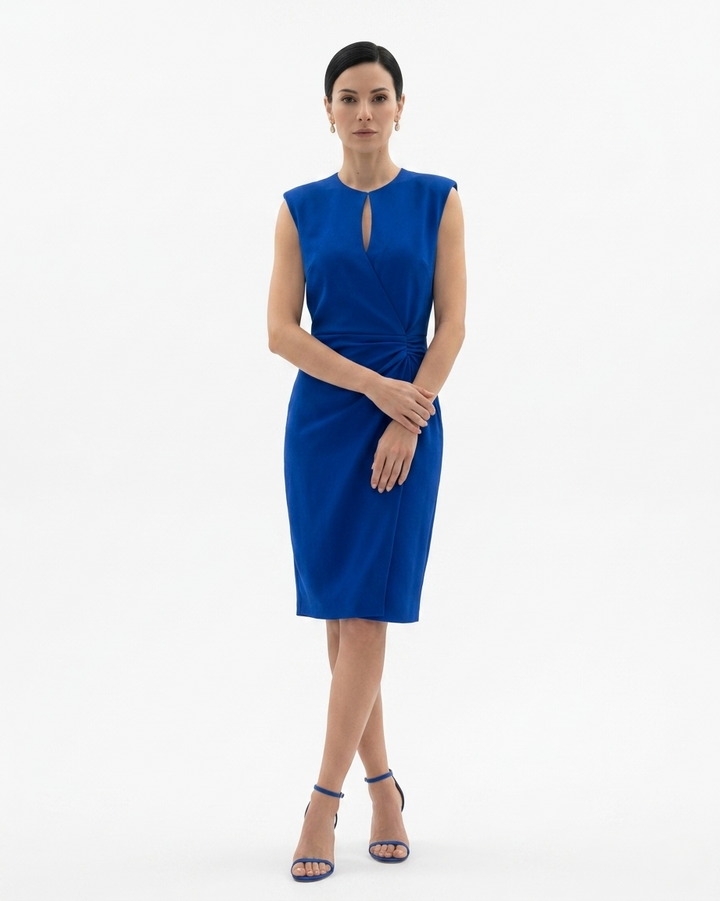 Womens Crepe Dress Draped Waist Fit
