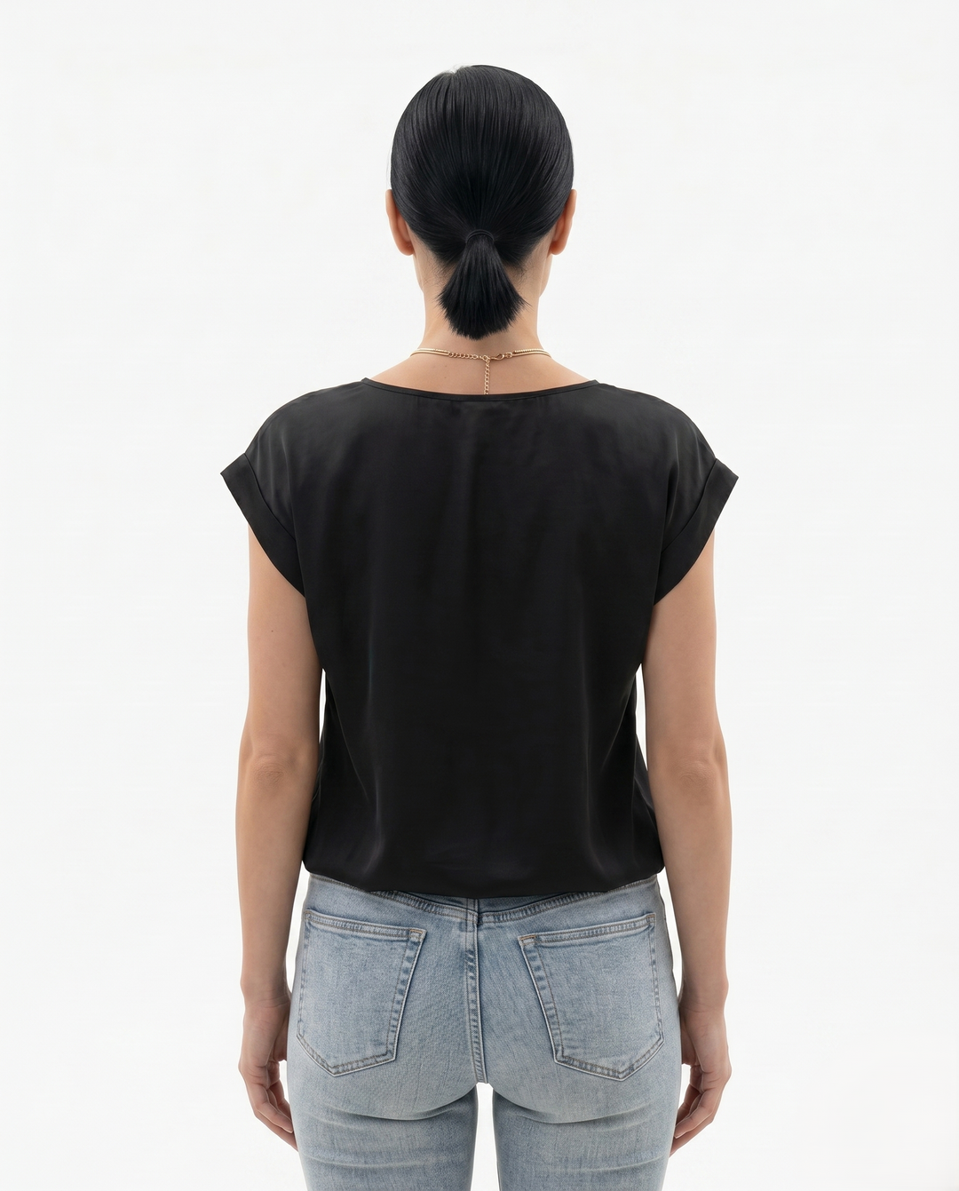Womens Draped Blouse with V-Neck and Twist Front