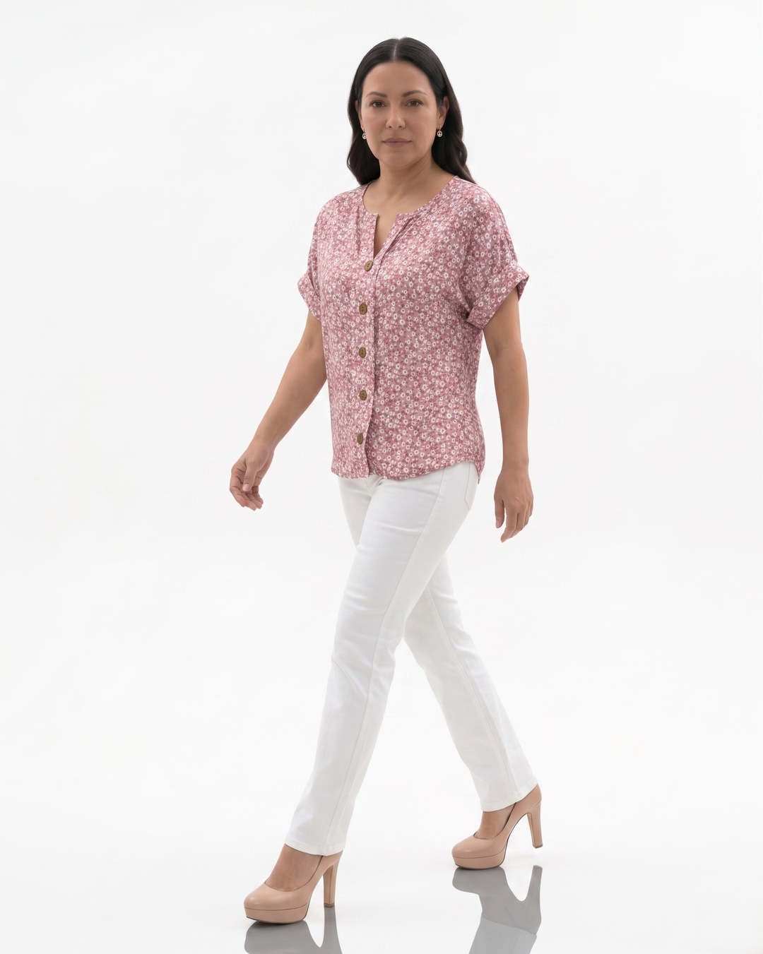 Womens Blouse Notch Neck Floral Pattern