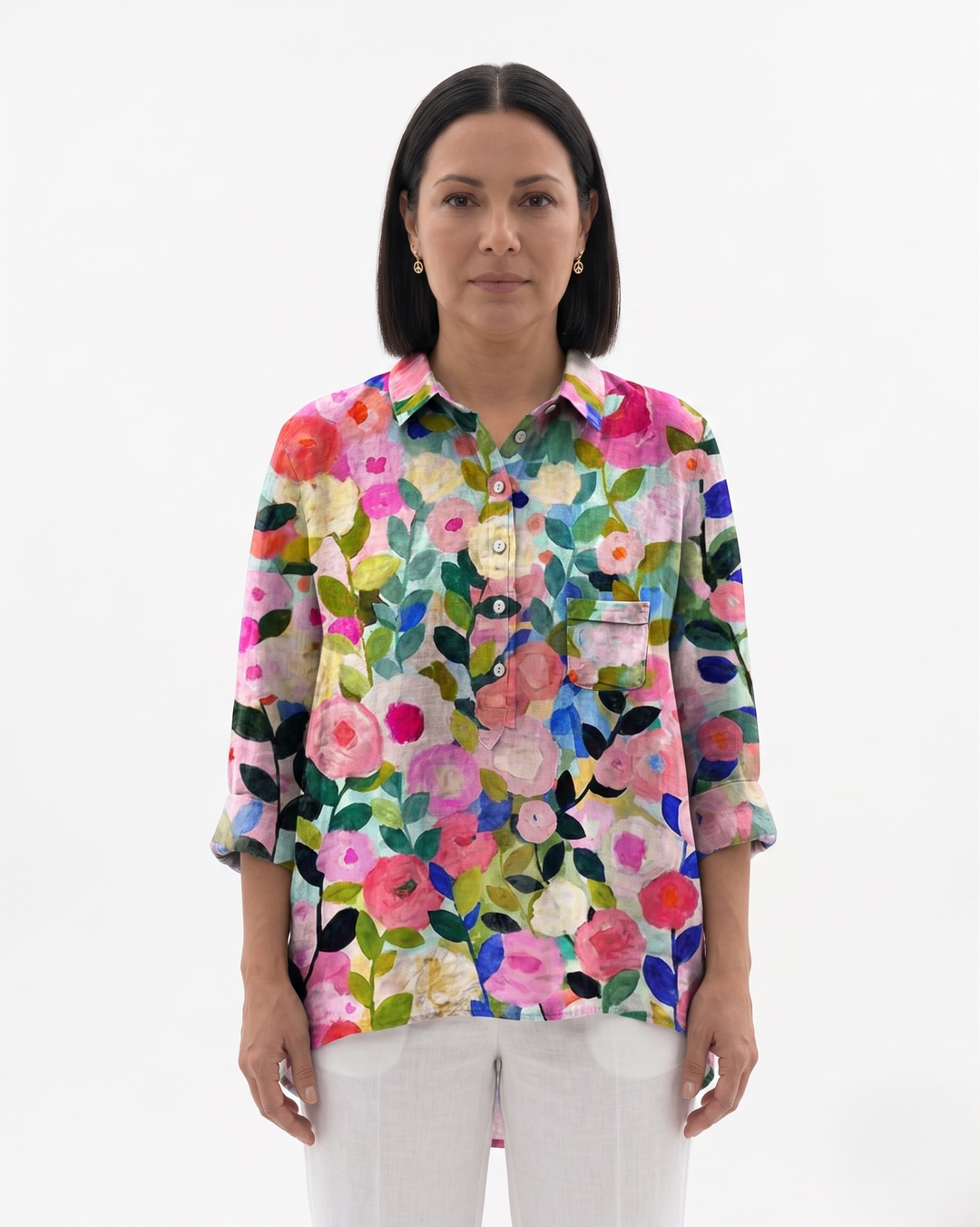 Womens Blouse Lightweight Floral Print Loose Fit