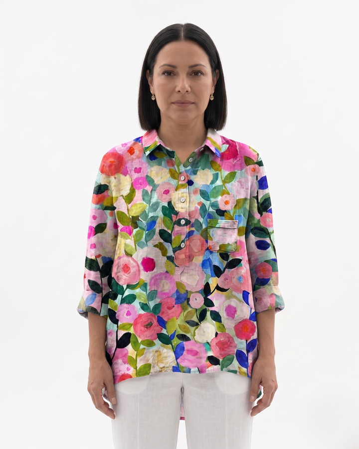 Womens Blouse Lightweight Floral Print Loose Fit