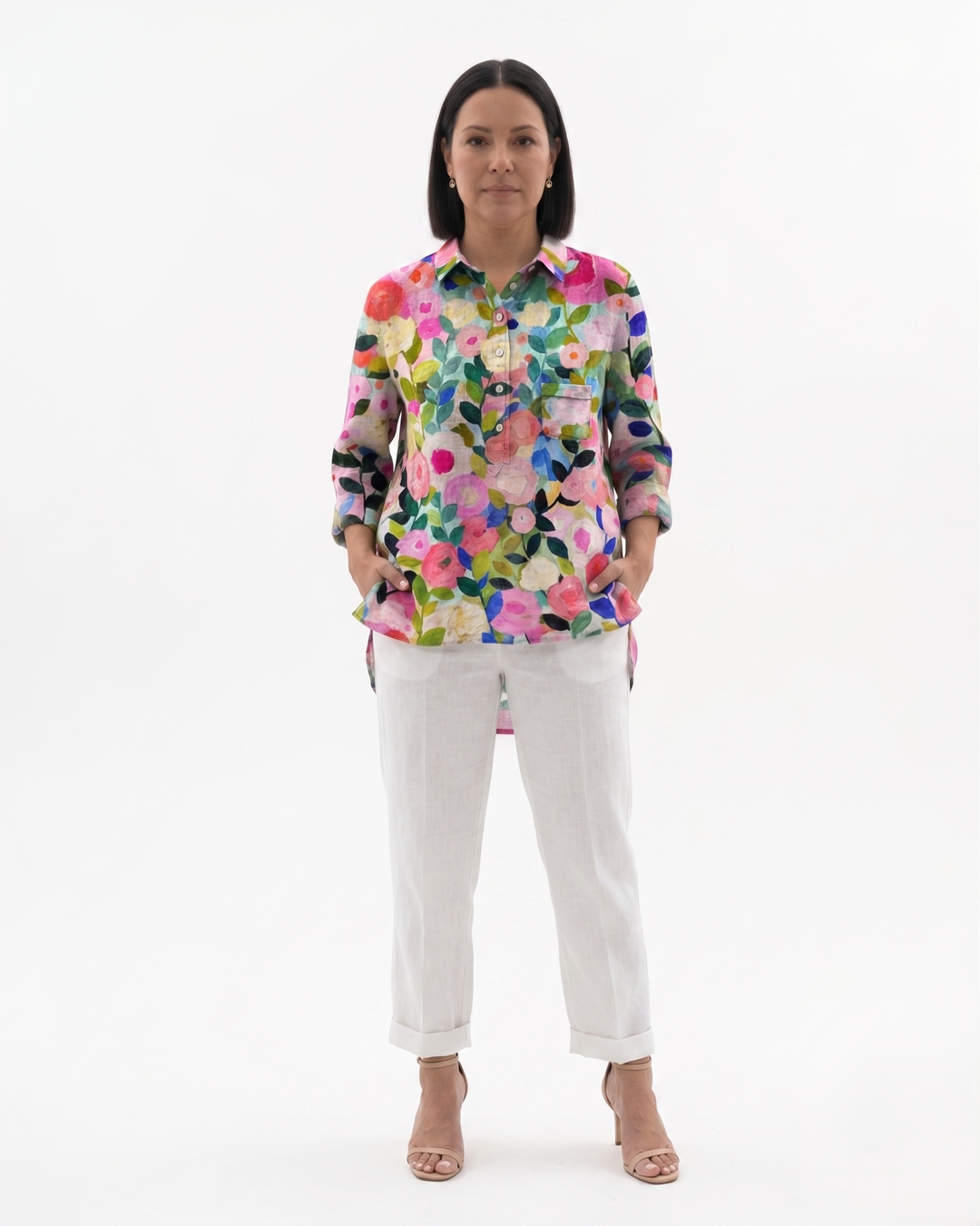 Womens Blouse Lightweight Floral Print Loose Fit