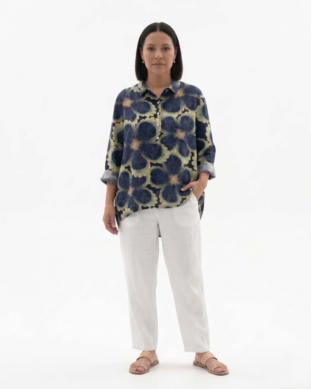 Womens Blouse Lightweight Floral Print Loose Fit