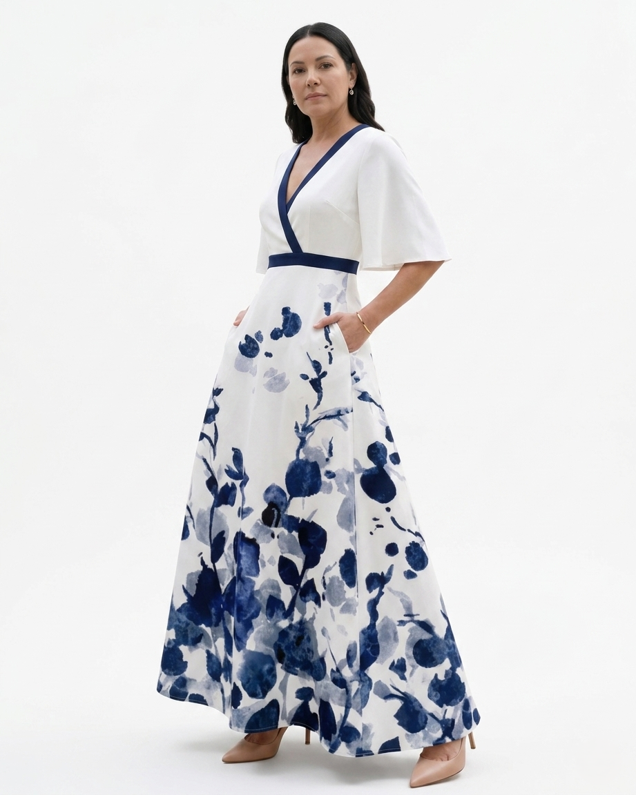 Womens Maxi Dress V-Neck Floral Print