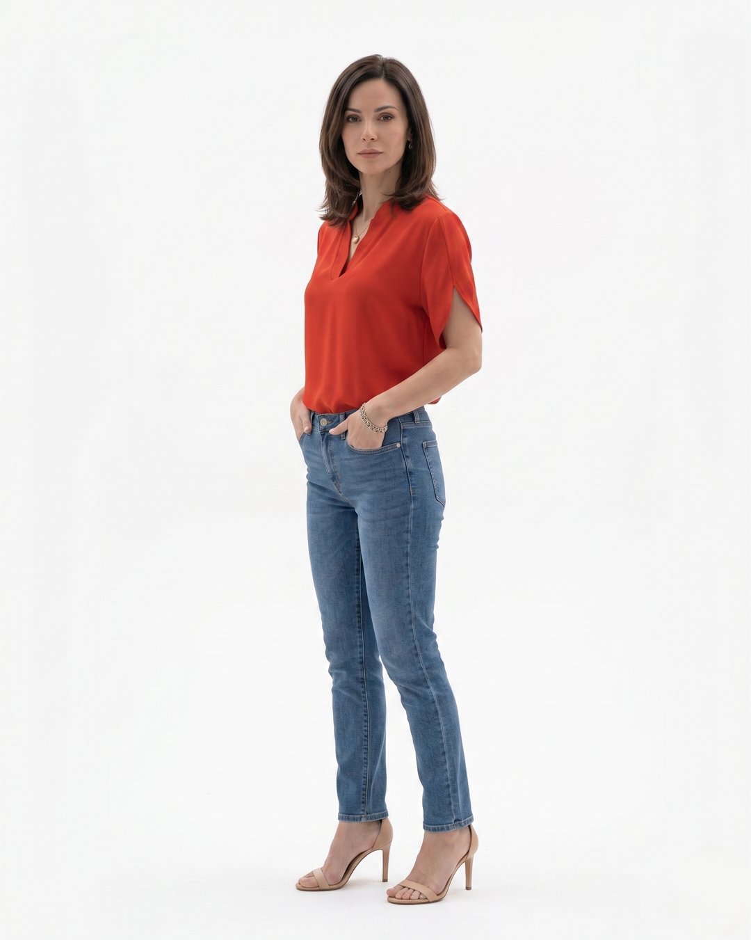 Womens Blouse Fluid Crepe V-Neck