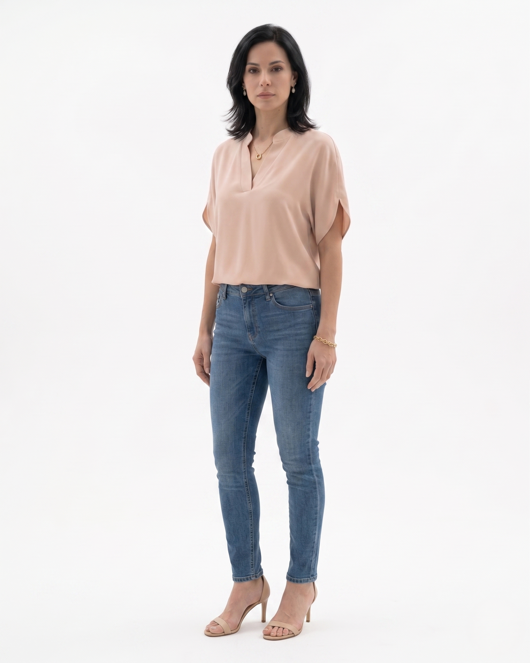 Womens Blouse Fluid Crepe V-Neck