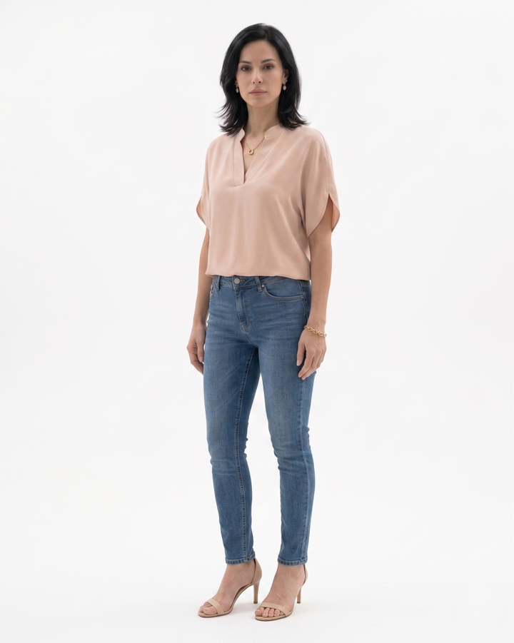 Womens Blouse Fluid Crepe V-Neck