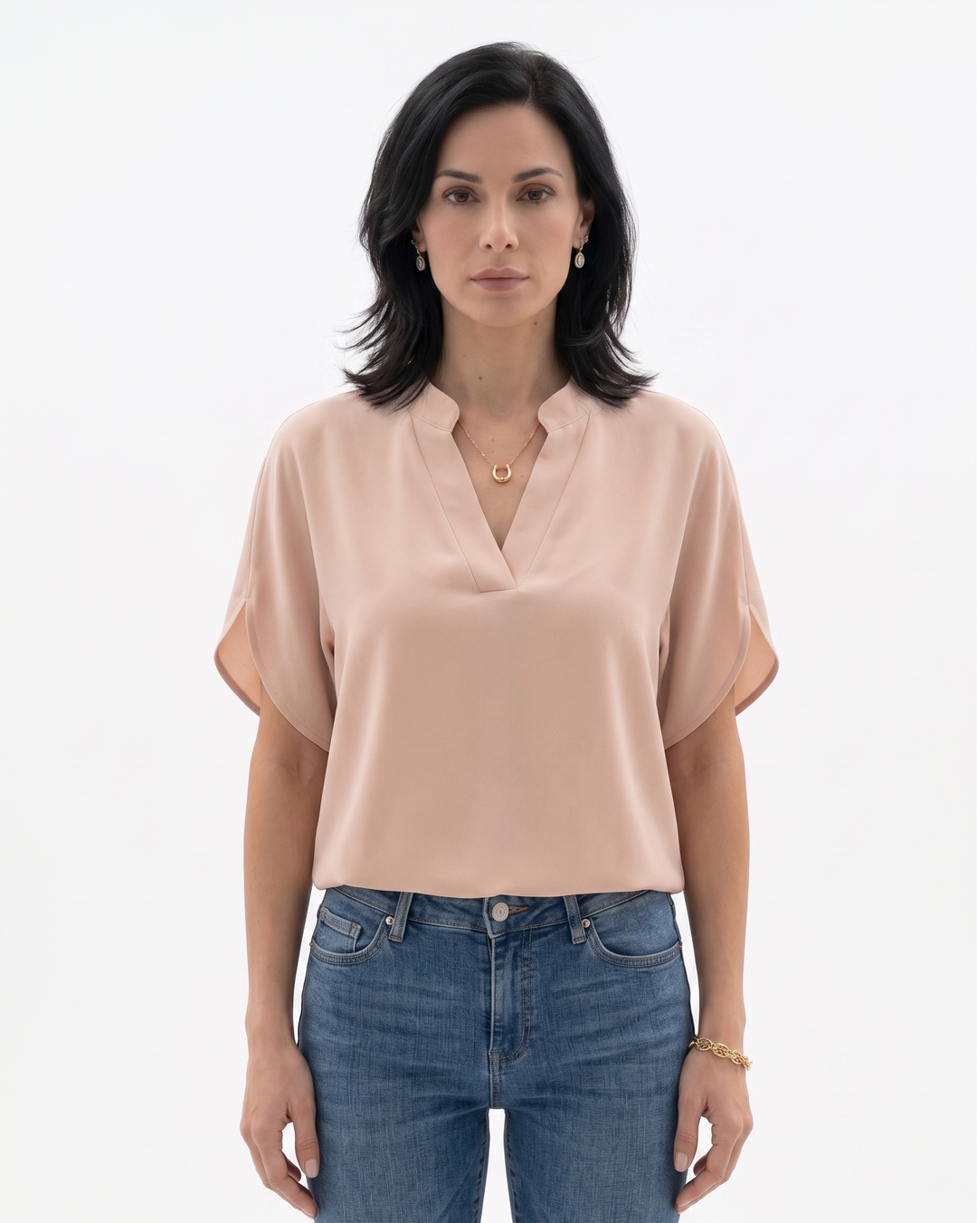 Womens Blouse Fluid Crepe V-Neck