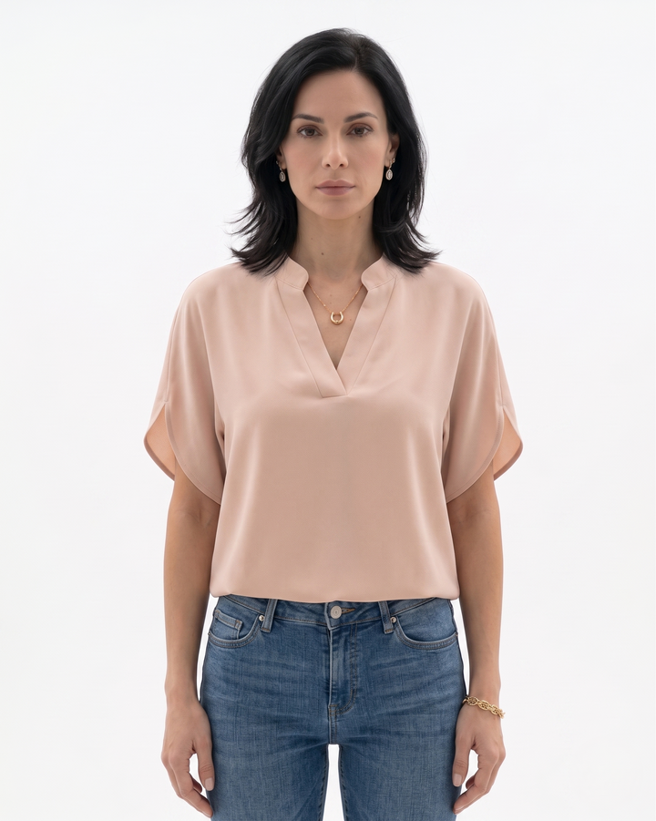 Womens Blouse Fluid Crepe V-Neck