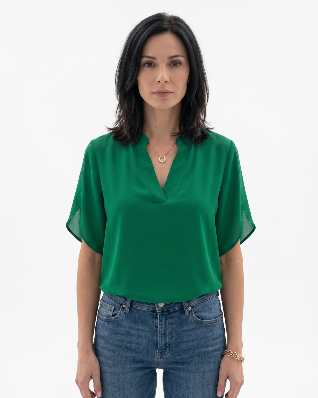Womens Blouse Fluid Crepe V-Neck
