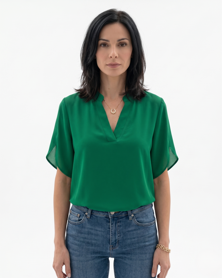 Womens Blouse Fluid Crepe V-Neck