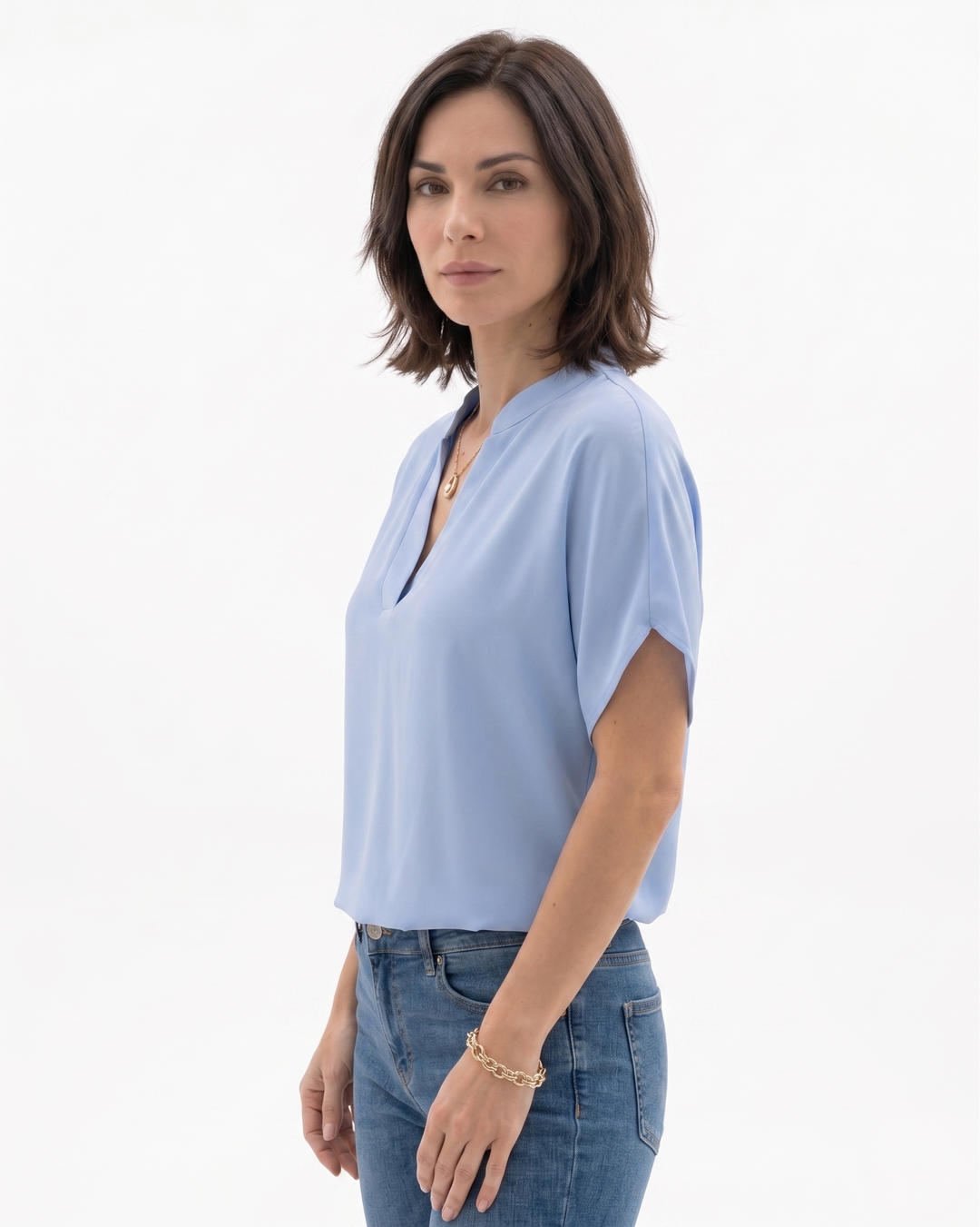 Womens Blouse Fluid Crepe V-Neck