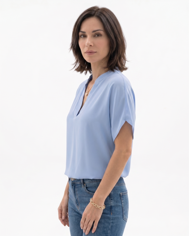 Womens Blouse Fluid Crepe V-Neck