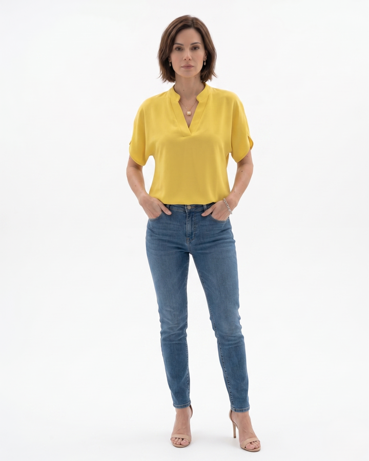 Womens Blouse Fluid Crepe V-Neck