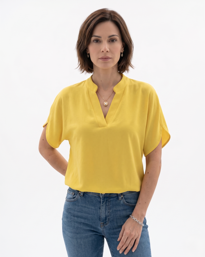 Womens Blouse Fluid Crepe V-Neck