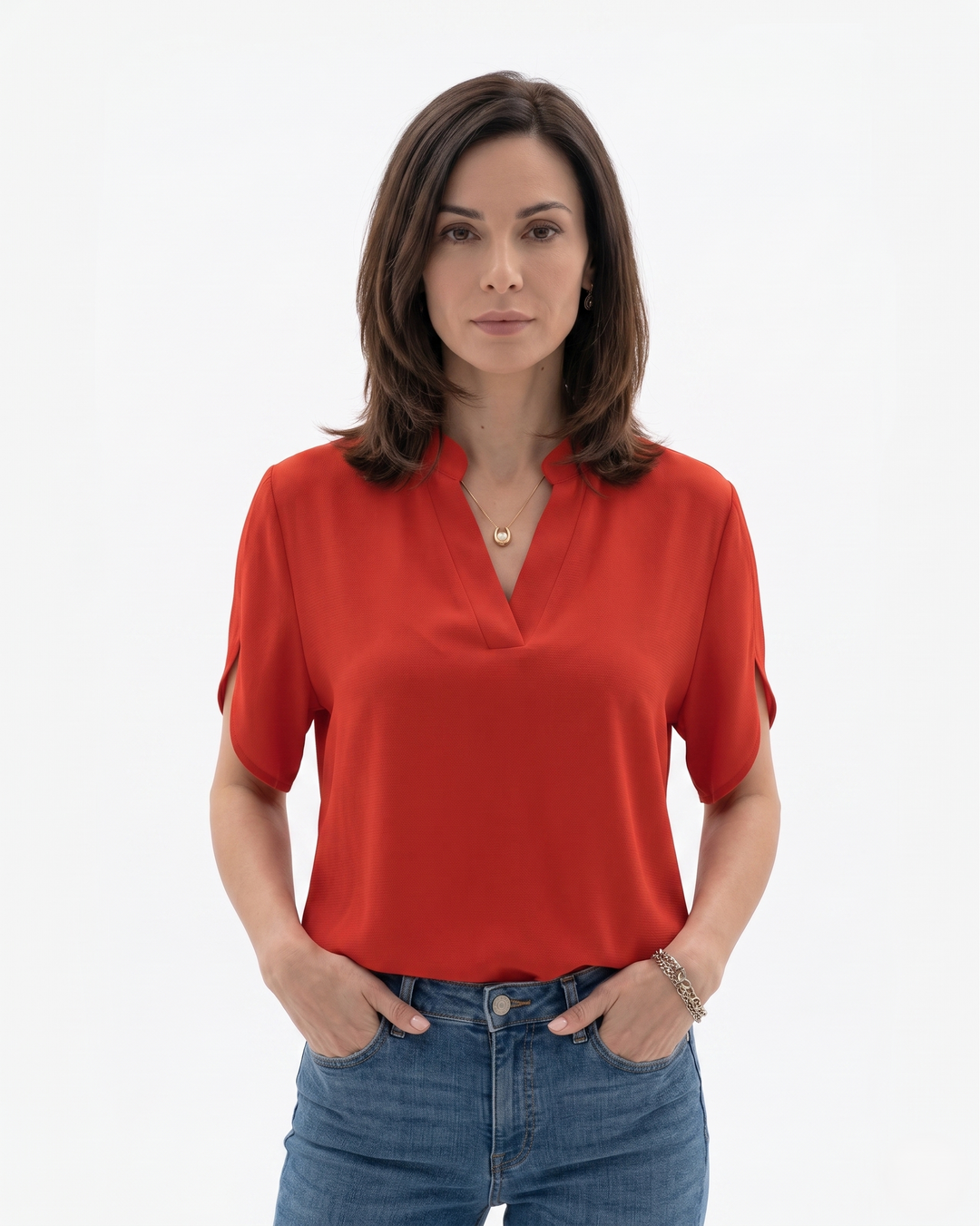 Womens Blouse Fluid Crepe V-Neck