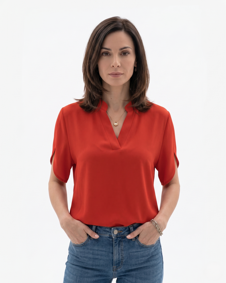 Womens Blouse Fluid Crepe V-Neck