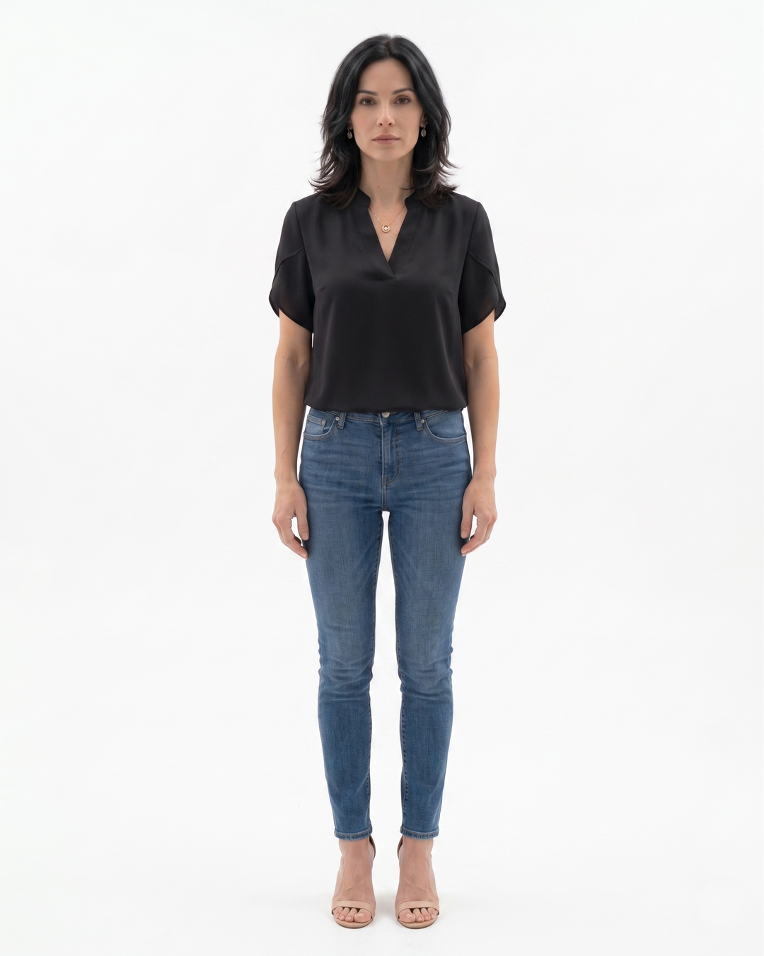Womens Blouse Fluid Crepe V-Neck