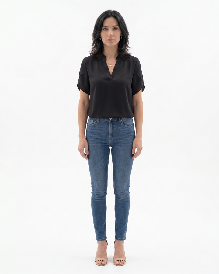 Womens Blouse Fluid Crepe V-Neck