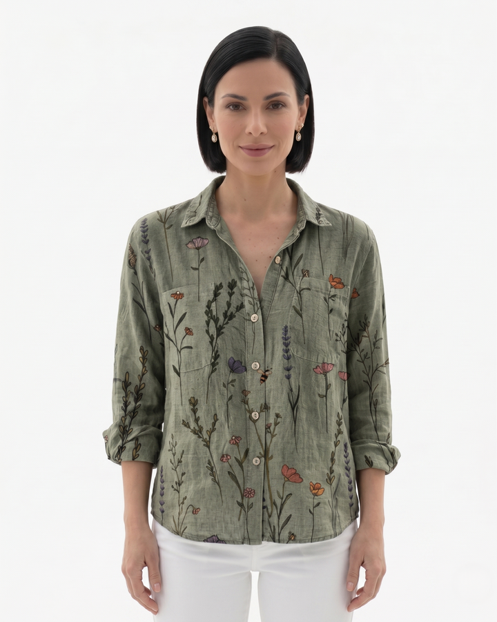 Womens Button-Through Blouse Patterned Relaxed Fit
