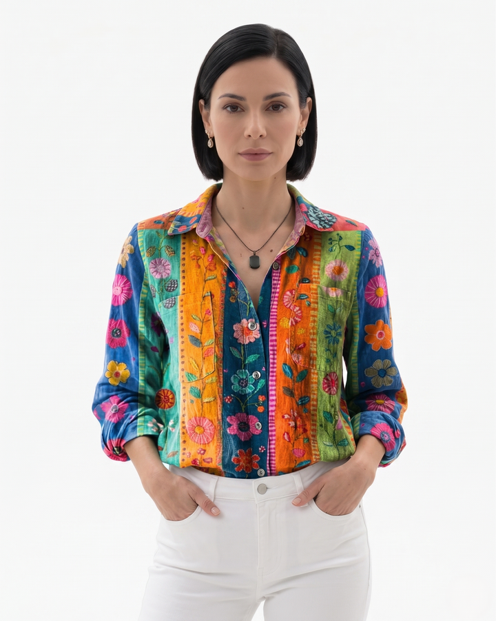 Womens Button-Through Blouse Patterned Relaxed Fit