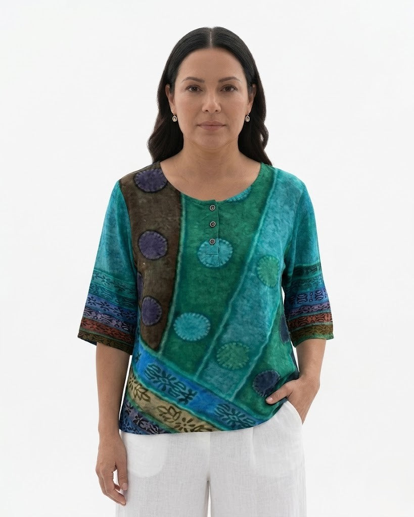 Womens Cotton Blouse Relaxed Fit Printed